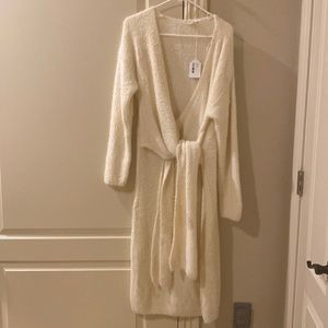 NWT Lena Wrap Dress Winter Fuzzy Size M/L Stretchy Cream Color